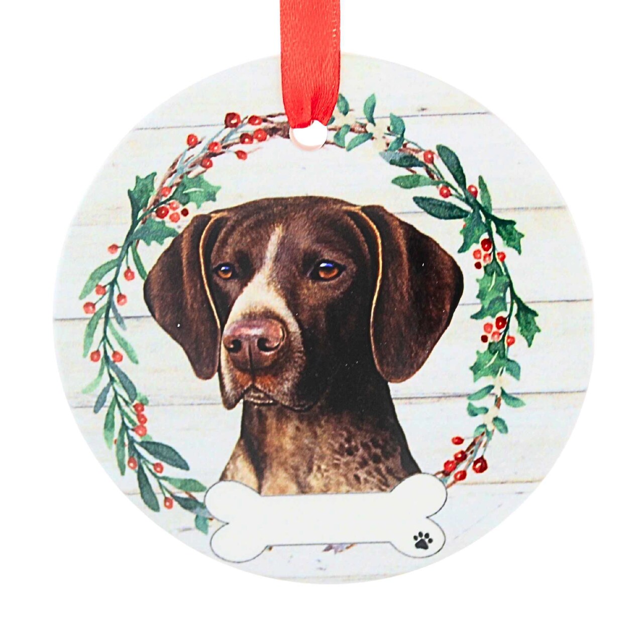 E & S Imports 3.5 Inch Ceramic German Shorthair Pointer Ornament Christmas Tree Ornament , Christmas Decor Dog Puppy Ribbon Cherish Pet
